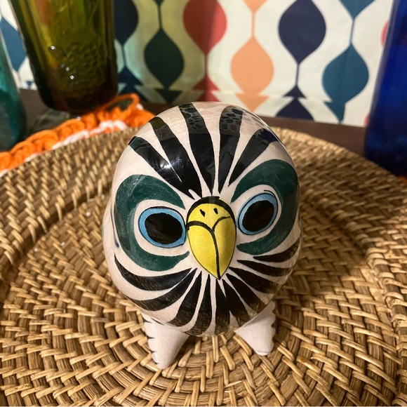 Mexican Tonala Pottery Ceramic Owl Figurine Hand-Painted Signed Cat 324 - Picture 9 of 12